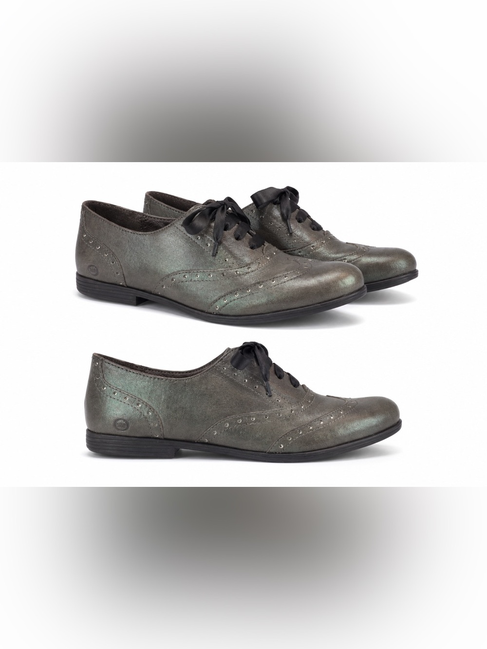 Born Metallic Gray Wingtip Oxford Flats with Velvet Laces Size 9